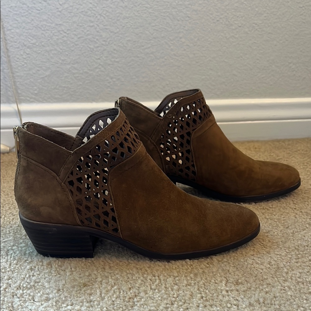 Brown Suede Ankle Boots with Cutout Design